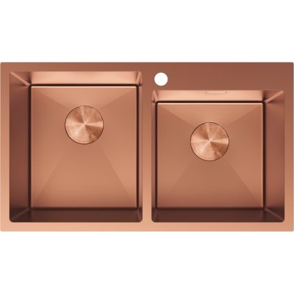 Mexen Xorin, 2-komorový nerezový drez 780 x 450 mm, brúsená meď, 6441782000-65
