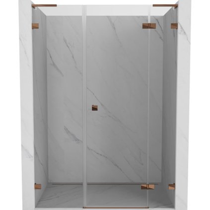 Mexen Lunar L, sklápacie pravé sprchové dvere 135 cm, 8mm číre sklo, ružové zlato profil, 834SL-135-050-60-00-P