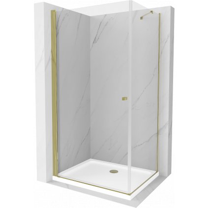 Mexen Pretoria sprchovací kút 80 x 70 cm, priehľadný, zlatý + plochá sprchová vanička-852-080-070-50-00-4010