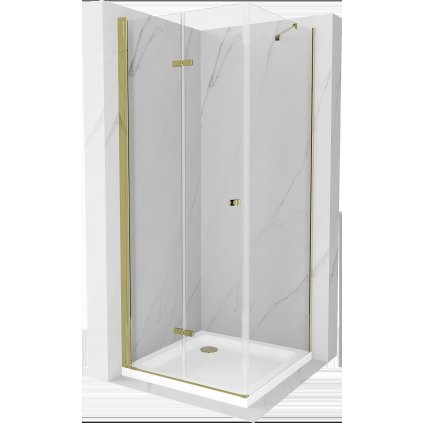 Mexen Lima sprchovací kút 80x80cm, 6mm sklo, zlatý profil - číre sklo + Slim sprchová vanička - 856-080-080-50-00-4010