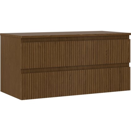 Mexen Rivel, kúpeľňová skrinka 100 cm s hornou časťou, 2 zásuvky, drážkovaná, orech, 91A20-10047-2-BFFC86