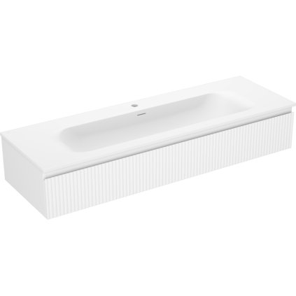 Mexen Rivel, kúpeľňová skrinka 140 cm s umývadlom Vela, 1 zásuvka, drážkovaná, biela matná, 91A20-14023-1-BF01-W23M01