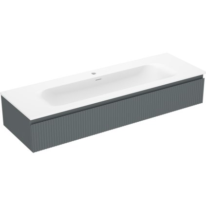 Mexen Rivel, kúpeľňová skrinka 140 cm s umývadlom Vela, 1 zásuvka, drážkovaná, grafitová matná/biela matná, 91A20-14023-1-BF66-W23M0