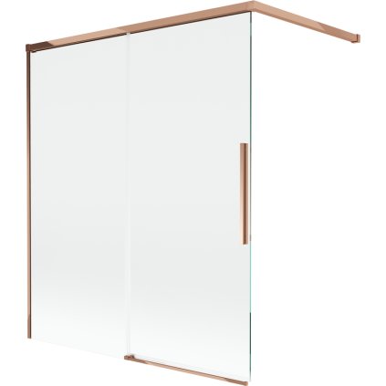 Mexen Rox, 2-krídlová posuvná vaňová zástena 140 x 150 cm, 8mm číre sklo, ružové zlato profil, 8C9-140-003-60-00