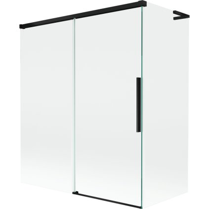 Mexen Rox, L posuvná 2-krídlová vaňová zástena 140 + 70 x 150 cm, 8mm číre sklo, čierny matný profil, 8C9L-140-070-70-00