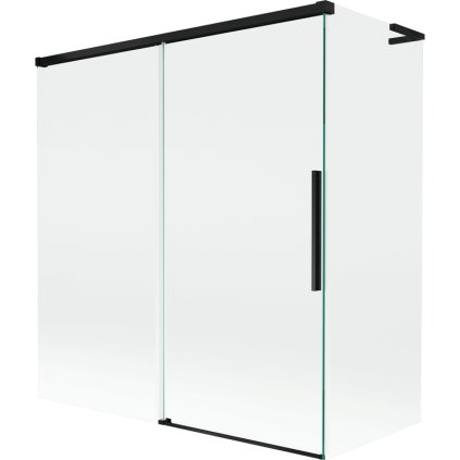 Mexen Rox, L posuvná 2-krídlová vaňová zástena 150 + 70 x 150 cm, 8mm číre sklo, čierny matný profil, 8C9L-150-070-70-00