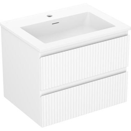 Mexen Rivel, kúpeľňová skrinka 60 cm s umývadlom Otis, 2 zásuvky, drážkovaná, biela matná, 91A20-06047-2-BFF01-W18M01
