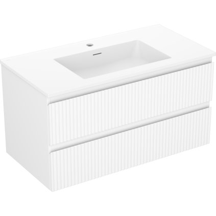 Mexen Rivel, kúpeľňová skrinka 90 cm s umývadlom Otis, 2 zásuvky, drážkovaná, biela matná, 91A20-09047-2-BFF01-W18M01