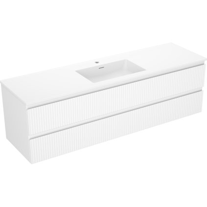 Mexen Rivel, kúpeľňová skrinka 160 cm s umývadlom Otis, 2 zásuvky, drážkovaná, biela matná, 91A20-16047-2-BFF01-W18M01