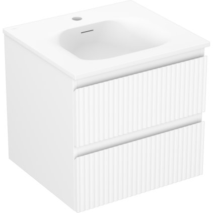 Mexen Rivel, kúpeľňová skrinka 50 cm s umývadlom Vela, 2 zásuvky, drážkovaná, biela matná, 91A20-05047-2-BFF01-W23M01