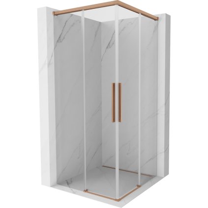 Mexen Rox, Duo posuvný sprchový kút 85 x 85 cm, 8mm číre sklo, medený matný profil, 8C2D-085-085-65-00