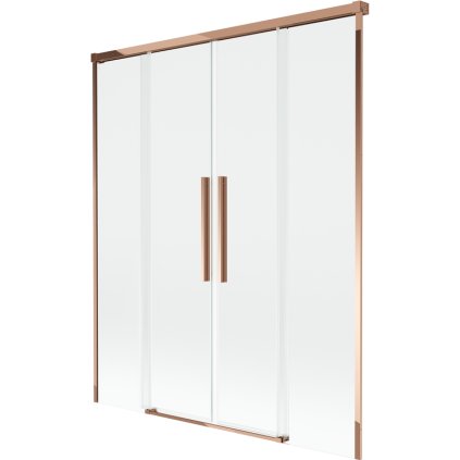 Mexen Rox, 2-krídlová posuvná vaňová zástena 140 x 150 cm, 8mm číre sklo, ružové zlato profil, 8C9-140-002-60-00