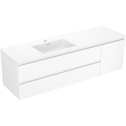 Mexen Orio, kúpeľňová skrinka 160 cm s umývadlom Otis vľavo, 2S, 1D, biela matná, 91A13-16047-3-BBFFF01-W18L01