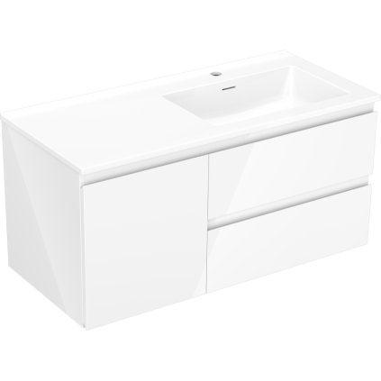Mexen Orio, kúpeľňová skrinka 100 cm s pravým umývadlom Otis, 2S, 1D, biela lesklá, 91A13-10047-3-BBFFF00-W18P00