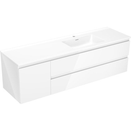 Mexen Orio, kúpeľňová skrinka 160 cm s pravým umývadlom Otis, 2S, 1D, biela lesklá, 91A13-16047-3-BBFFF00-W18P00
