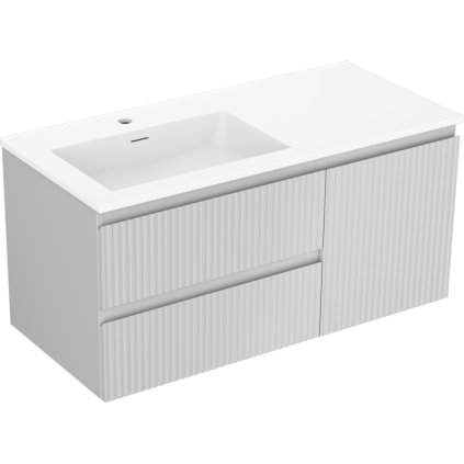 Mexen Rivel, kúpeľňová skrinka 100 cm s ľavým umývadlom Otis, 2S, 1D, drážkovaná, sivá matná/biela matná - 91A23-10047-3-BBFFF62-W18L01