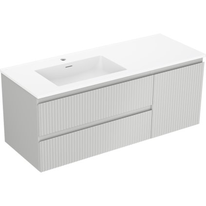 Mexen Rivel, kúpeľňová skrinka 120 cm s ľavým umývadlom Otis, 2S, 1D, drážkovaná, sivá matná/biela matná - 91A23-12047-3-BBFFF62-W18L01