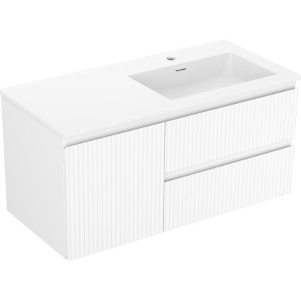 Mexen Rivel, kúpeľňová skrinka 100 cm s pravým umývadlom Otis, 2S, 1D, drážkovaná, biela matná, 91A23-10047-3-BBFFF01-W18P01