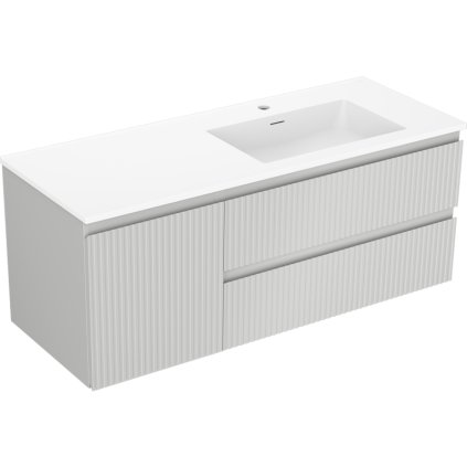 Mexen Rivel, kúpeľňová skrinka 120 cm s pravým umývadlom Otis, 2S, 1D, drážkovaná, šedá/biela matná, 91A23-12047-3-BBFFF62-W18P01
