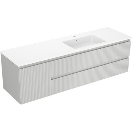 Mexen Rivel, kúpeľňová skrinka 160 cm s pravým umývadlom Otis, 2S, 1D, drážkovaná, šedá/biela matná, 91A23-16047-3-BBFFF62-W18P01