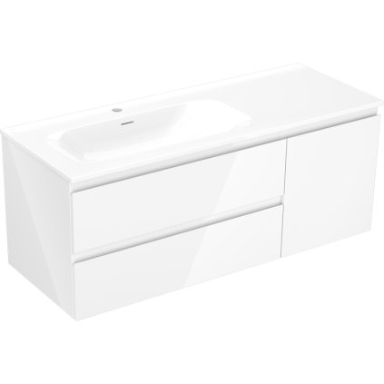 Mexen Orio, kúpeľňová skrinka 120 cm s umývadlom Vela vľavo, 2S, 1D, biela lesklá, 91A13-12047-3-BBFFF00-W23L00