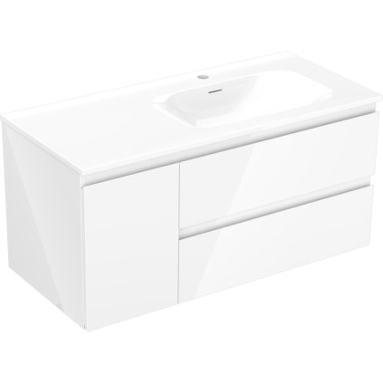 Mexen Orio, kúpeľňová skrinka 100 cm s pravým umývadlom Vela, 2S, 1D, biela lesklá, 91A13-10047-3-BBFFF00-W23P00