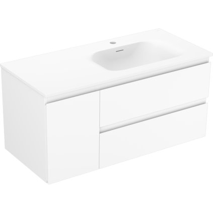 Mexen Orio, kúpeľňová skrinka 100 cm s pravým umývadlom Vela, 2S, 1D, biela matná, 91A13-10047-3-BBFFFF01-W23P01