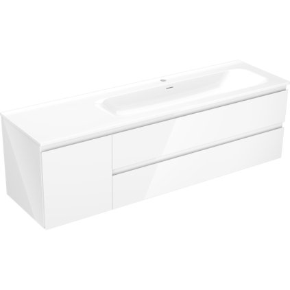 Mexen Orio, kúpeľňová skrinka 160 cm s pravým umývadlom Vela, 2S, 1D, biela lesklá, 91A13-16047-3-BBFFF00-W23P00