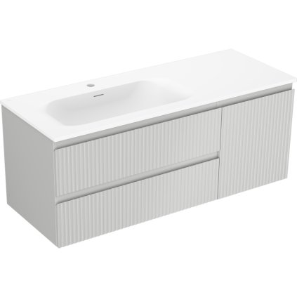 Mexen Rivel, kúpeľňová skrinka 120 cm s umývadlom Vela vľavo, 2S, 1D, drážkovaná, sivá matná/biela matná - 91A23-12047-3-BBFFF62-W23L01