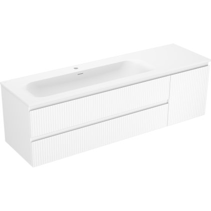 Mexen Rivel, kúpeľňová skrinka 160 cm s ľavým umývadlom Vela, 2S, 1D, drážkovaná, biela matná, 91A23-16047-3-BBFFF01-W23L01