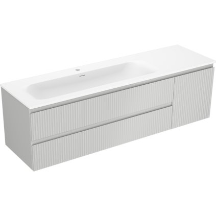 Mexen Rivel, kúpeľňová skrinka 160 cm s umývadlom Vela vľavo, 2S, 1D, drážkovaná, sivá matná/biela matná - 91A23-16047-3-BBFFF62-W23L01