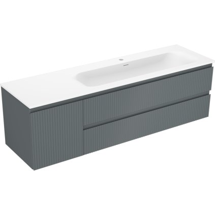 Mexen Rivel, kúpeľňová skrinka 160 cm s pravým umývadlom Vela, 2S, 1D, drážkovaná, grafitová/biela matná, 91A23-16047-3-BBFFF66-W23P01