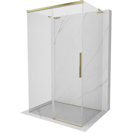 Mexen Rox-3SL, 3-stenný výsuvný sprchový kút 125 x 110 cm, číre sklo, zlatý profil, 8C2L-125-110-50-00-3S