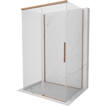 Mexen Rox-3S, 3-stenný posuvný sprchový kút 150 x 110 cm, 8mm číre sklo, medený matný profil, 8C2-150-110-65-00-3S