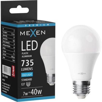 Mexen Nova, LED žiarovka E27, A60, 7W, studená - 6500K, 735 lm - L100-E27-0765-01