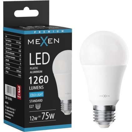 Mexen Nova, LED žiarovka E27, A60, 12W, studená - 6500K, 1260 lm - L100-E27-1265-01