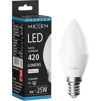 Mexen Nova, LED žiarovka E14, C37, 4W, teplá - 3000K, 420 lm - L102-E14-0430-01