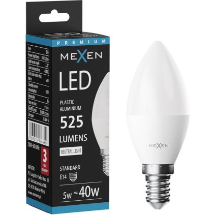 Mexen Nova, LED žiarovka E14, C37, 5W, teplá - 3000K, 525 lm - L102-E14-0530-01