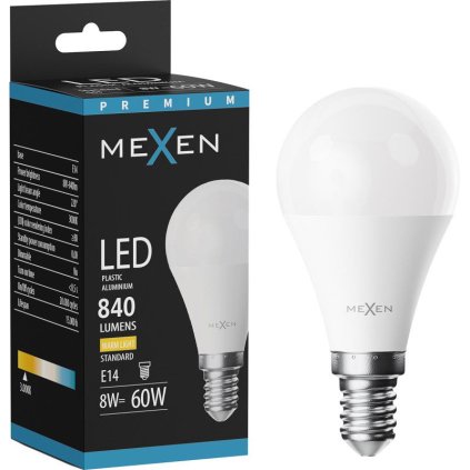 Mexen Nova, LED žiarovka E14, G45, 8W, teplá - 3000K, 840 lm - L101-E14-0830-01