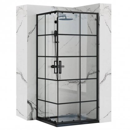 Rea Concept, sprchový kút s posuvnými dverami 90 (dvere) x 90 (dvere) x 190 cm, 5mm číre sklo, čierny profil, REA-K5478