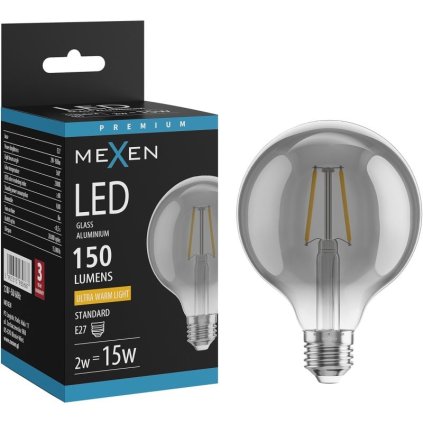 Mexen Vintis, LED žiarovka E27, G95, 2W, Teplá - 2200K, 150 lm, dymová - L157-E27-0222-70