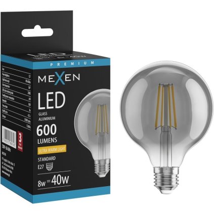 Mexen Vintis, LED žiarovka E27, G95, 8W, Teplá - 2200K, 600 lm, dymová - L157-E27-0822-70