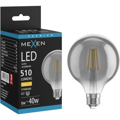 Mexen Vintis, LED žiarovka E27, G95, 6W, Teplá - 2700K, 510 lm, dymová - L157-E27-0627-70