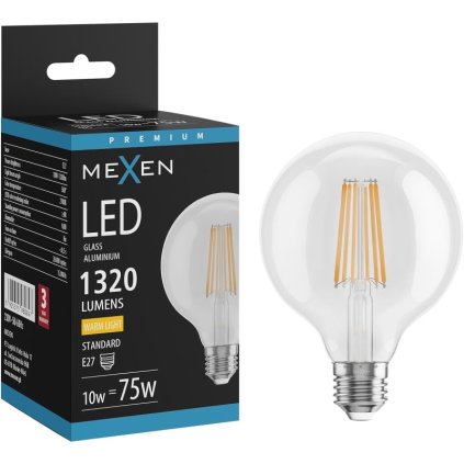Mexen Vintis, LED žiarovka E27, G95, 10W, Teplá - 2700K, 1320 lm, číra - L157-E27-1027-00