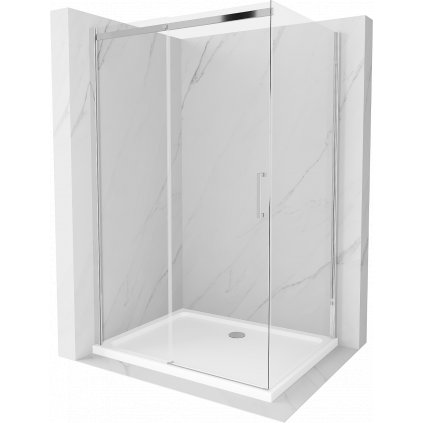 Mexen Omega, sprchovací kút s posuvnými dverami 110 (dvere) x 100 (stena) cm, 8mm číre sklo, chrómový profil + slim sprchová vanička 5cm, 825-110-100-01-00-4010