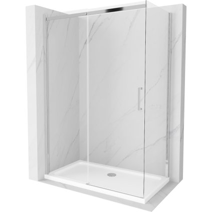 Mexen Omega, sprchovací kút s posuvnými dverami 130 (dvere) x 70 (stena) cm, 8mm číre sklo, chrómový profil + slim sprchová vanička 5cm, 825-130-070-01-00-4010