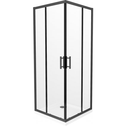 Mexen Rio, štvorcový sprchovací kút s posuvnými dverami 70 (dvere) x 70 (dvere) x 190 cm, 5mm číre sklo námraza, čierny profil + biela sprchová vanička SLIM, 860-070-070-70-00-4010