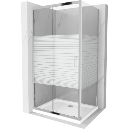 Mexen Apia, sprchový kút s posuvnými dverami 140 (dvere) x 90 (stena) cm, 6mm číre-pásy sklo, chrómový profil + slim sprchová vanička 5cm, 840-140-090-01-20-4010