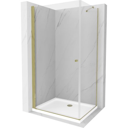 Mexen Pretoria sprchovací kút 90 x 80 cm, 6mm sklo, zlatý profil-číre sklo + slim sprchová vanička 5cm, 852-090-080-50-00-4010