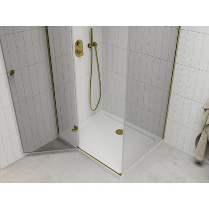 Mexen Roma, sprchovací kút 80 (dvere) x 90 (stena) cm, 6mm číre sklo, zlatý profil + slim sprchová vanička 5cm, 854-080-090-50-00-4010